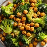 Knuspriger Brokkoli und Kichererbsen aus dem Airfryer, ein einfaches Gericht, das sich perfekt für schnelle Airfryer Rezepte eignet. Mit Zitrone und Rosmarin verfeinert.