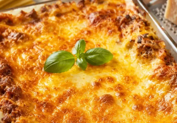 Goldbraun überbackene Lasagne mit frischem Basilikum. Ein köstliches lasagne rezept, das jeden Gaumen erfreut.