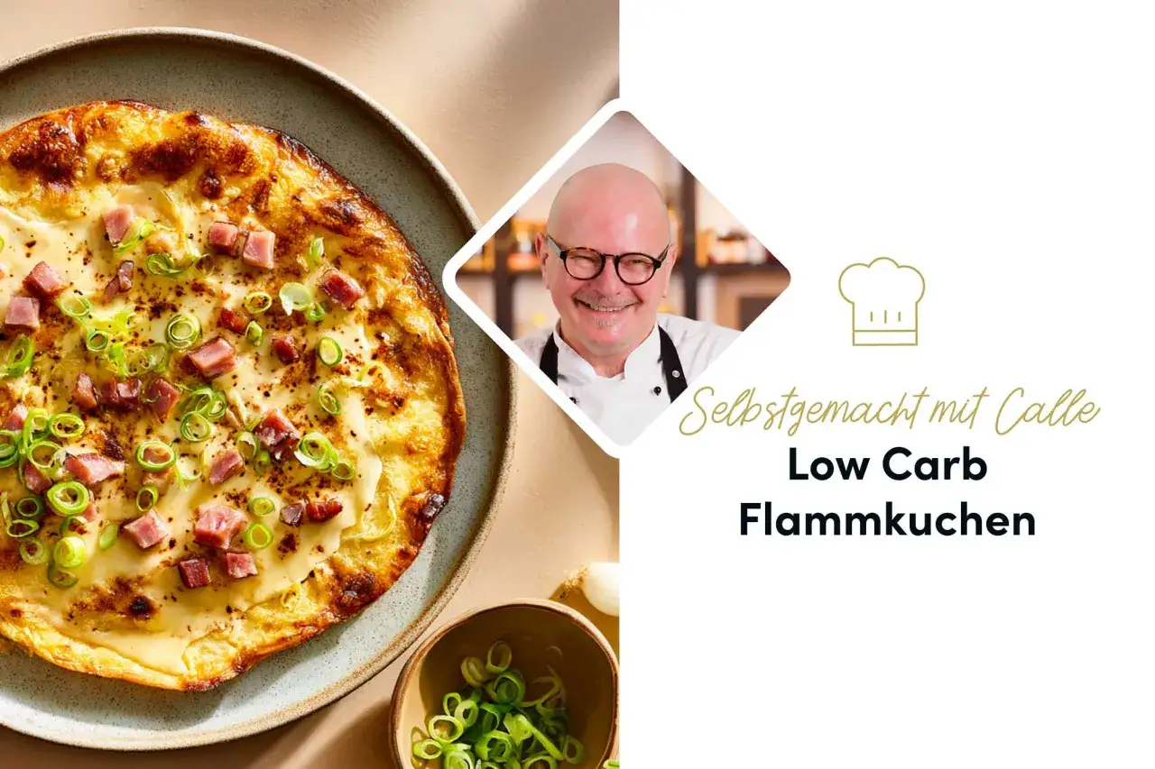 Leckerer Low Carb Flammkuchen mit Speck und Fr&uuml;hlingszwiebeln, zubereitet von Calle.