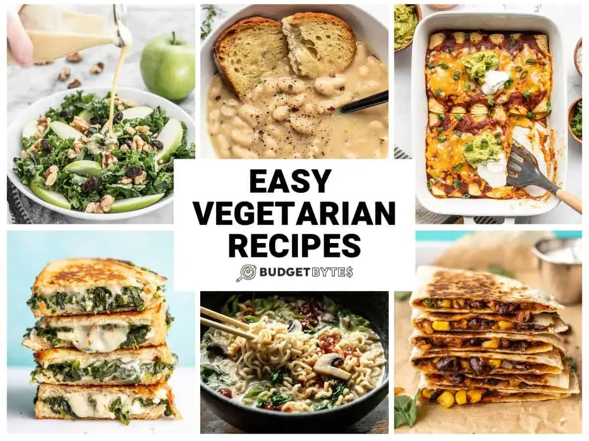 Leckere vegetarische Rezepte Hauptgericht: Salat, Suppe, Enchiladas, gegrillter Käse, Ramen und Quesadillas.